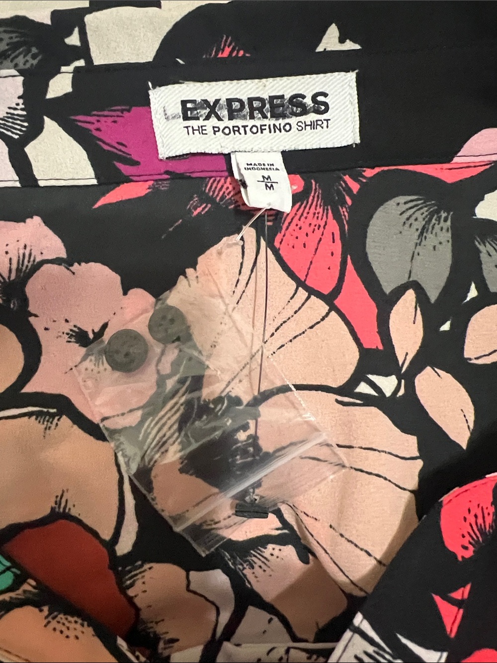Express Floral Button-Down Shirt in Black, Teal, Coral, Pink - Picture 4 of 5